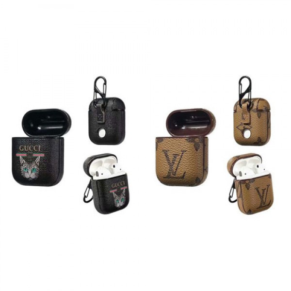 LV/ルイヴィトン ハイブランド Airpods 3/pro2/2/1ケース 猫柄 保護レザーケース グッチ/Gucci エアーポッズ プロ2/3 ケース携帯便利 第3/2/1世代 カラビナ付き 落下防止 軽量 紛失防止 メンズ レディーズ