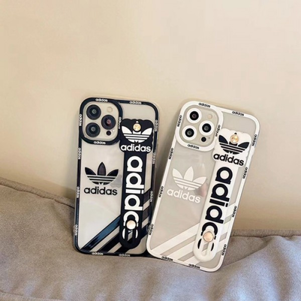 ADIDAS アディダス ブランド iPhone 13 pro/13 pro max/13 miniケース インスタ風  ハンドバンド付 クリアケース モノグラム ジャケット型 アイフォン13/12/11/x/xs/xr/8/7カバー シリコン メンズ レディース