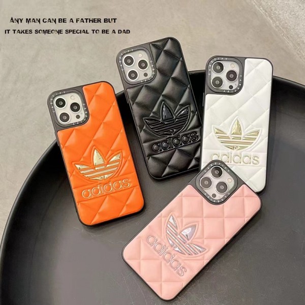 Adidas/アディダス ブランド iphone 14/14 pro/14 pro maxケース レザー トレフォイル柄 モノグラム Trefoil ソフト ジャケット型 激安 アイフォン14/13/12カバー  メンズ レディース