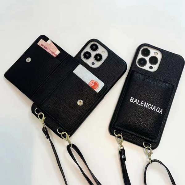 Balenciaga ブランド iphone14/14 pro/14 pro maxケース 激安 バレンシアガ カード入り レザー チェーン付き アイフォン14/13/12/11/x/xs/xr/8+/7+カバー ファッション メンズ レディース