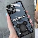 KAWS BE@RBRICK ブランド コラボ iphone 13 pro/13pro max/13miniケース クリア 背面ガラス カウズ 熊柄 モノグラム スマホケース ジャケット型 アイフォン13/12/11/x/8/7カバー ファッション メンズ レディーズ