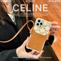 CELINE ブランド iphone 14/14 pro/14 pro max/13 miniカバー セリーヌ カード入れ レザー チェーン付き ジャケット型 女性愛用 アイフォン13/12/11/x/x/8/7カバー レディース