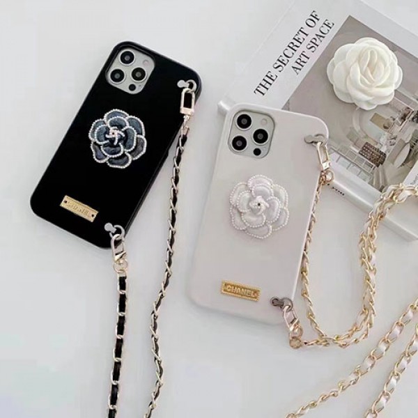 シャネル/CHANEL ブランド iphone 13 pro/13 pro max/13 miniケース インスタ風 花柄 ジャケット型 ストランプ付き 斜め掛け セレブ愛用  アイフォン13/13プロ/13ミニ/12/11/x/xs/xr/8/7カバー ファッション レディース