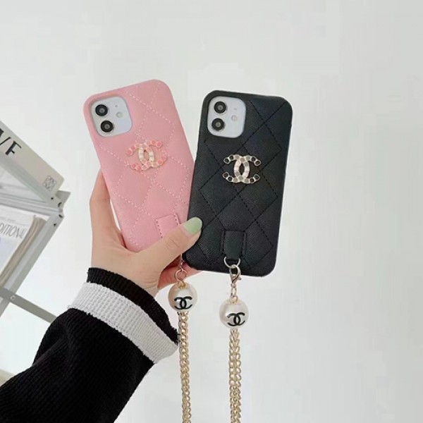 CHANEL/シャネル iphone 13 pro/13 pro max/13 miniケース インスタ風 ブランド ストランプ付き レザー 斜め掛け セレブ愛用 縫い ジャケット 菱形紋 ファッション アイフォン13/12/11/x/xs/xr/8/7カバー レディース