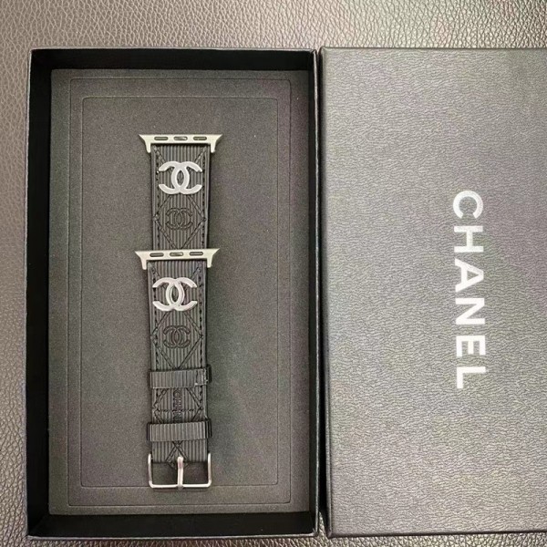 Chanel シャネル ブランド アップル ウォッチ8/se2/7ハンド モノグラム コーデュロイ風 黒色 レザー Apple Watch 8/SE2/7/6/SE/5/4/3/2ベルト 腕時計 ストラップ ファッション メンズ レディース