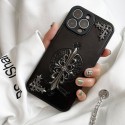 Chrome Hearts ブランド iphone 14/14 pro/14 pro max/14 plusケース クロムハーツ モノグラム 十字柄 経典風 レザー製 激安 アイフォン14/13/12/11/x/xs/xs max/xr/8  plus/7 plusカバー 黒色 ジャケット型 メンズ レディーズ