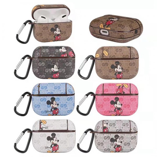 グッチ/Gucci ディズニー ブランド Airpods 3/2/1/pro2ケース ミッキー柄 DISNEY 紛失防止 カラビナ付き モノグラム 人気 エアーポッズプロ2/3収納ケース Airpods 1/2/3世代ケース 保護性 携帯便利 メンズ レディーズ