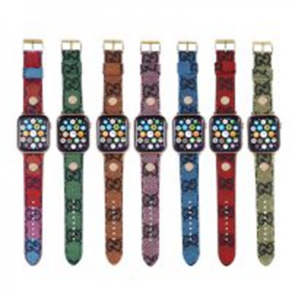 GUCCI/グッチ ブランド Apple Watch 8/se2/ultra/7/6ハンド 芸能人愛用 モノグラム レザー製 ベルト ステッチ アップルウォッチ8/7/6/SE2/5/4ベルト 腕時計 ストラップ ファッション メンズ レディース