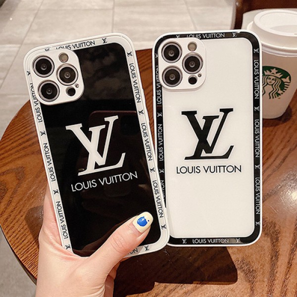 LV ブランド iPhone 13 mini/13 pro/13 pro maxケース 鏡面ガラス型 韓国風 ルイヴィトン ジャケット型 黒白色 アイフォン13/12/11/x/xr/xs/8/7カバー モノグラム 耐衝撃 ファッション メンズ レディース