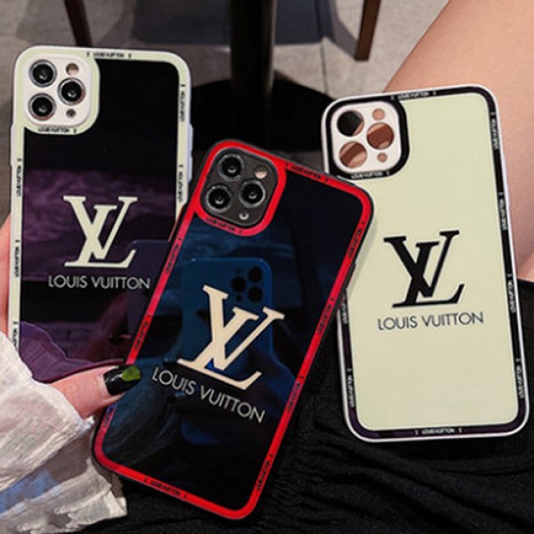 ルイヴィトン LV ブランド iphone13/13 pro/13 pro max/13 miniケース ジャケット型 鏡面ガラス型 キラキラ モノグラム 耐衝撃 アイフォン13/12/11/x/xr/xs/8/7カバー  黒白赤 メンズ レディース