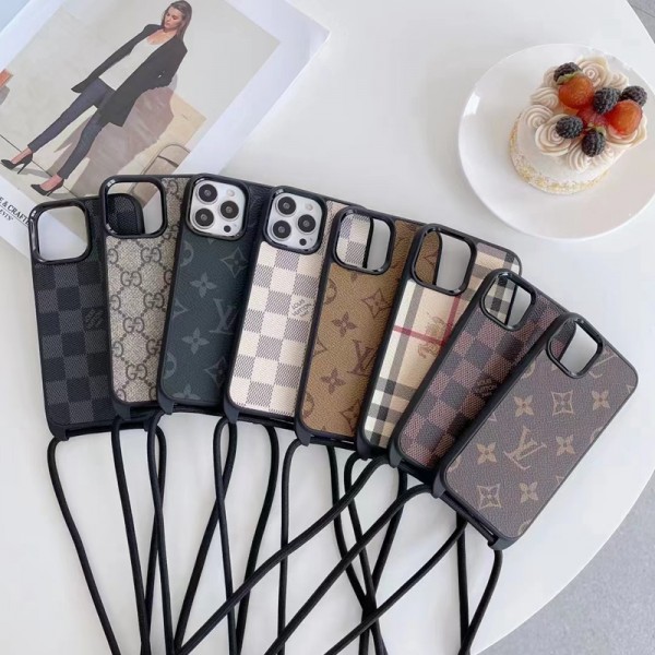 BURBERRY/LV/GUCCI ブランド iphone se3/14/14 pro/14 pro max/13 miniケース オシャレ ストラップ付き ルイヴィトン/グッチ/バーバリー 斜め掛け モノグラム アイフォン14/13/12/11/x/8/7カバー メンズ レディース