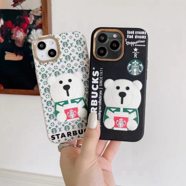 Louis Vuitton/ルイヴィトン コラボ Starbucks/スターバックス ハイブランド iphone 14/14 pro/14 pro maxケース モノグラム シリコン 3D 白熊 アイフォン14/14プロ/13/12/11カバー ファッション メンズ レディース