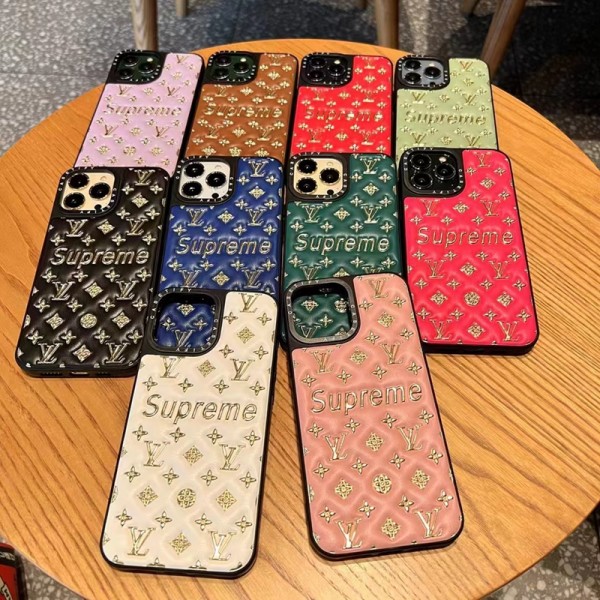 LV Supreme コラボ ブランド iphone 14/14 pro/14 pro maxケース レザー きらきら 安い モノグラム ルイヴィトン シュプリーム 収納可能 アイフォン14/13/12/11カバー メンズ レディーズ