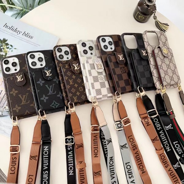 LV ルイヴィトン ブランド iPhone 14/14 Pro/14 Pro max/14 Plusケース ストラップ付き Gucci グッチ 財布型 カード収納 レザー 斜めがけ 紛失防止 アイフォン14/13/12/11/x/xs/xr/8/7カバー 激安 メンズ レディース