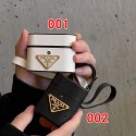 Prada ブランド プラダ airpods pro 2/3/pro/2/1ケース おしゃれ ストラップ付き モノグラム レザー 黒白色 エアーポッズ1/2/3ケース 大人気 メンズ レディース