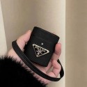 Prada ブランド プラダ airpods pro 2/3/pro/2/1ケース おしゃれ ストラップ付き モノグラム レザー 黒白色 エアーポッズ1/2/3ケース 大人気 メンズ レディース