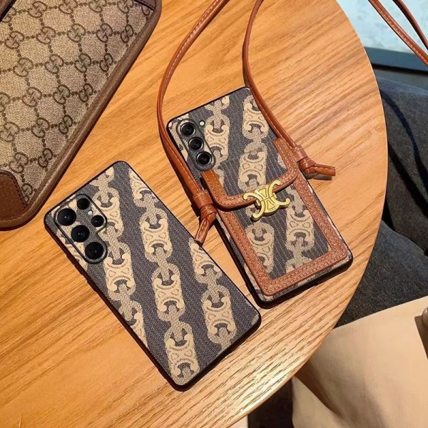 CELINE ブランド Galaxy S23/S23+/S23 Plus/S23 Ultra/A54 5Gケース 激安 カード入れ セリーヌ モノグラム柄 レザー バング チェーン付き ジャケット型 斜め掛け 収納 ギャラクシーs23/s23プラス/s23ウルトラ/a54 5g/s22/s21/s20/note20カバー メンズ レディース