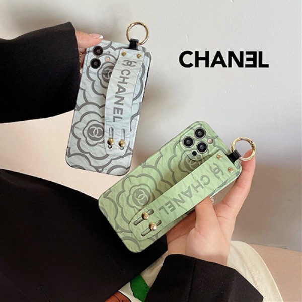 シャネル iphone 13/13 pro/13mini/13 pro max/12 pro max/11ケース ハイブランド 個性 カメリア柄 CHANEL レザー ハンドベルト付き リング モノグラム アイフォン13/12/11/X/XS/XR/8/7カバー ファッション メンズ レディーズ