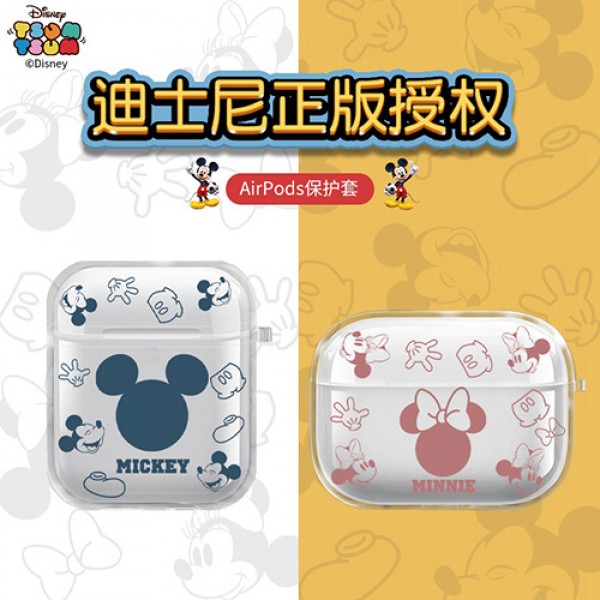 ディズニー ブランド AirPods 3/Pro2/2/1ケース 紛失防止 DISNEY ミッキーマウス エアーポッズ1/2/3/プロ2カバー クリアケース ミニーマウス 第1/2/3世代ケース 収納便利 保護性 Airpods pro 潮流ケース 軽量携帯 メンズ レディース