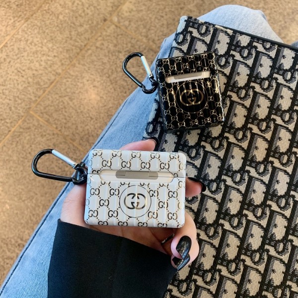 GUCCI ブランド Airpods pro2/3/pro/2/1ケース 保護 モノグラム風 エアーポッズ3/プロ2/2/1カバー グッチ 携帯便利 カラビナ付き 第3/2/1世代 ハイブランド 落下防止 軽量 紛失防止