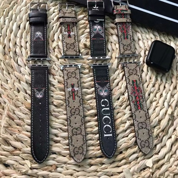 GUCCI/グッチ ブランド アップルウォッチ8/SE2/Ultraバンド かわいい レザー製 猫頭 エビ GG 蜂柄 Apple Watch 8/se2/ultra/7/6/se/5/4/3/2/1ベルト腕時計 ストラップ オシャレ メンズ レディーズ