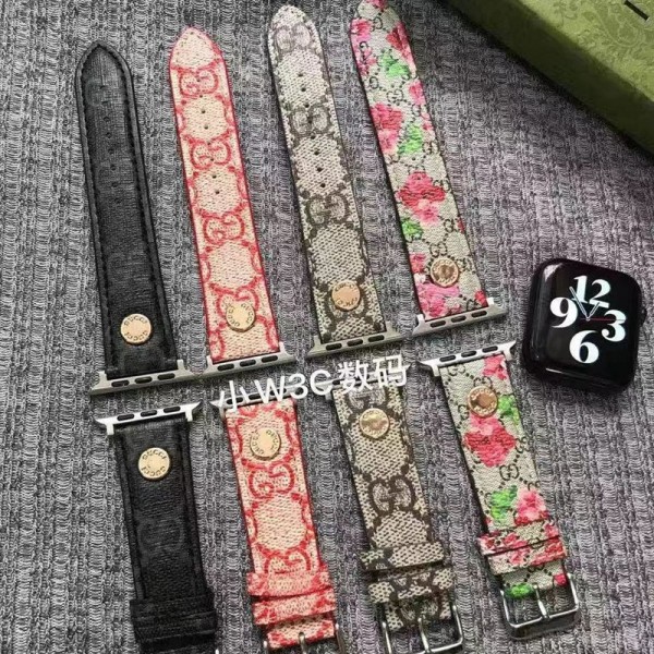 GUCCI/グッチ ブランド アップルウォッチ8/SE2/Ultraバンド かわいい レザー製 花柄 モノグラム Apple Watch 8/se2/ultra/7/6/se/5/4/3/2/1ベルト腕時計 ストラップ メンズ レディーズ