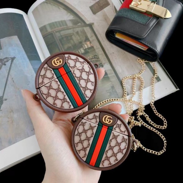 GUCCI/グッチ ブランド Airpods 3/2/1/pro2ケース お洒落 チェーン付き バック型 シリコン製 紛失防止 第1/2/3世代 保護性 モノグラム 潮流 エアーポッズ3/プロ2収納ケース 軽量 携帯 便利 メンズ レディーズ 