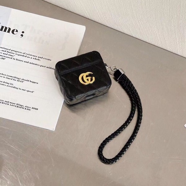 Gucci グッチ ハイブランド airpods pro 2/3/pro/2/1ケース モノグラム レザー バッグ風 ストラップ付き 紛失防止 黒白色 エアーポッズ プロ2/3/2/1カバー 保護性 芸能人愛用 大人気 メンズ レディース