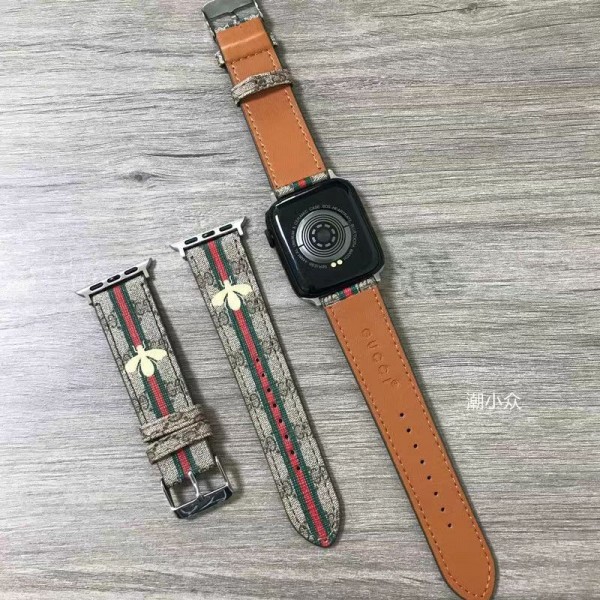 Gucci グッチ ブランド Apple Watchアップルウォッチ8/SE2/Ultra/7ハンド かわいい GG 蜂柄 モノグラム 縞 レザー製 芸能人愛用 apple watch 8/se2/ultra/7/6/5/4/3/2/1ベルト 腕時計 ストラップ ファッション メンズ レディース