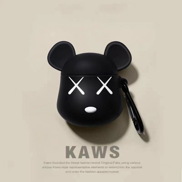 KAWS/カウズ ブランド Airpods pro2/3/pro/2/1ケース お洒落 シリコン 紛失防止 第1/2/3世代 暴力熊 ストランプ付き 熊頭 モノグラム kaws エアーポッズ3/プロ2カバー 保護性 便利 大人気 メンズ レディーズ