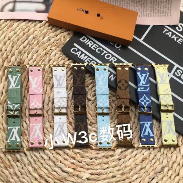 Louis Vuitton ルイヴィトン ブランド アップルウォッチ8/SE2/Ultra/7ハンド かわいい モノグラム レザー製 Apple Watch ボタン付き 芸能人愛用 apple watch 8/se2/ultra/7/6/5/4/3/2/1ベルト 腕時計 ストラップ ファッション メンズ レディース