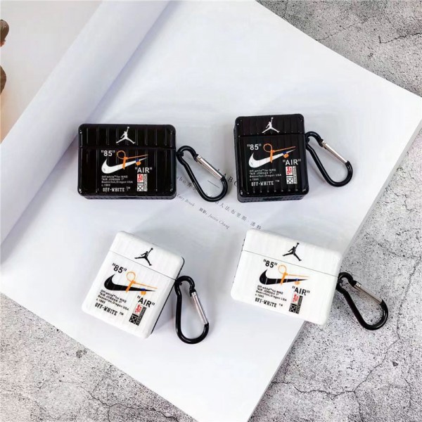 NIKE/ナイキ Off-White/オフホワイト Airpods 3/pro2/pro/2/1ケース 個性 カラビナ付き AIR-JORDAN スーツケース 紛失防止 保護性 ブランド エアーポッズ プロ2/3/2/1収納カバー 軽量 潮流 ファッションメンズ レディース