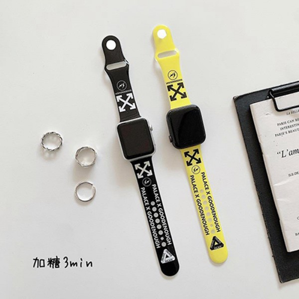 OFF-WHITE オフホワイト ブランド アップルウォッチ8/7/ultra/SE2バンド人気 シリコン製 オシャレ 人気 Apple Watch8/7/6/SE2ストラップ 経典 ベルト 芸能人愛用 メンズ レディース