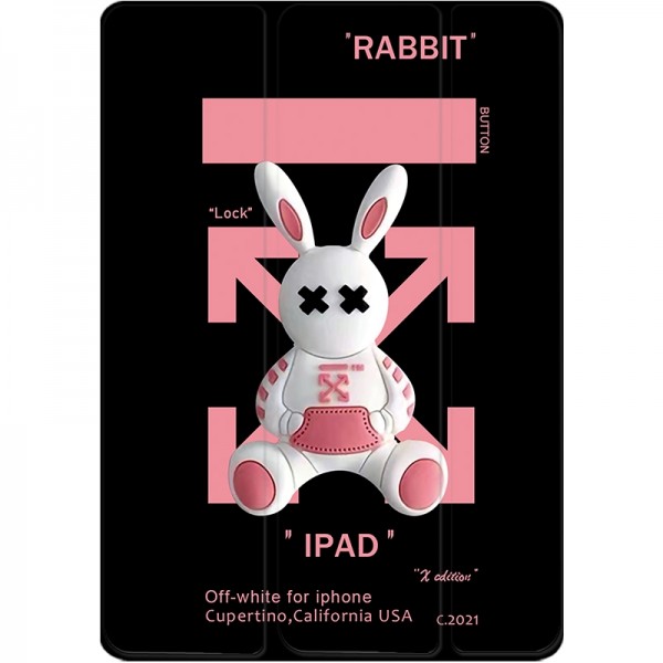 OFF-WHITE/オフホワイト ブランド ipad mini 6/9/pro 2020/2021ケース ウサギ柄 ペンスロット付 レザー 保護 KAWS/カウズ アイポッド ミニ 6/9カバー 手帳型 お洒落 第 9/8/7世代 キャラクター風 ipad air4/3/2カバー 11/12.9inches スタンド付き 潮流 セレブ愛用 メンズ レディーズ 