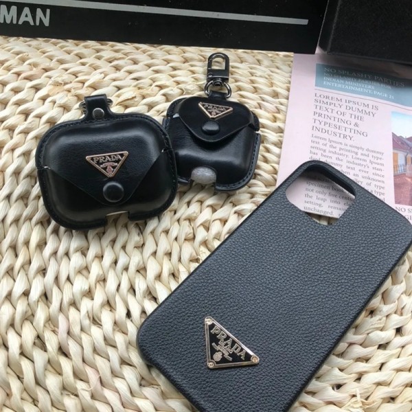 PRADA ブランド Airpods 3/pro2/2/1ケース 革製 バック型 ケース 紛失防止 プラダ 第1/2/3世代 保護性 カラビナ付き モノグラム 潮流 エアーポッズ1/2/3/プロ2収納ケース 軽量 携帯便利 お洒落 メンズ レディーズ 