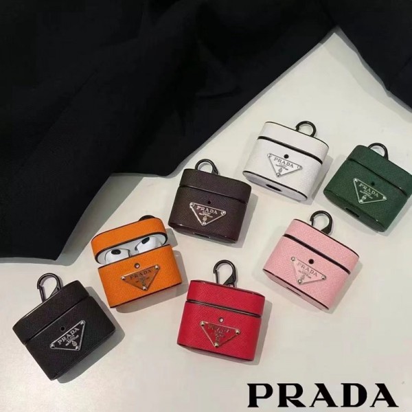 Prada/プラダ ブランド Airpods Pro2/3/Pro/2/1ケース レザー製 紛失防止 革 カラビナ付き 人気 エアーポッズプロ2/3収納ケース 第1/2/3世代 保護性 便利 ファッション メンズ レディーズ