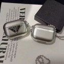 PRADA/プラダ ブランド AirPods Pro2/3/Pro/2/1 おしゃれ 紛失防止 ストラップ付き メッキ風 きらきら エアーポッズ3/プロ2カバー 第3世代 収納便利 保護性 軽量 ファッション メンズ レディース