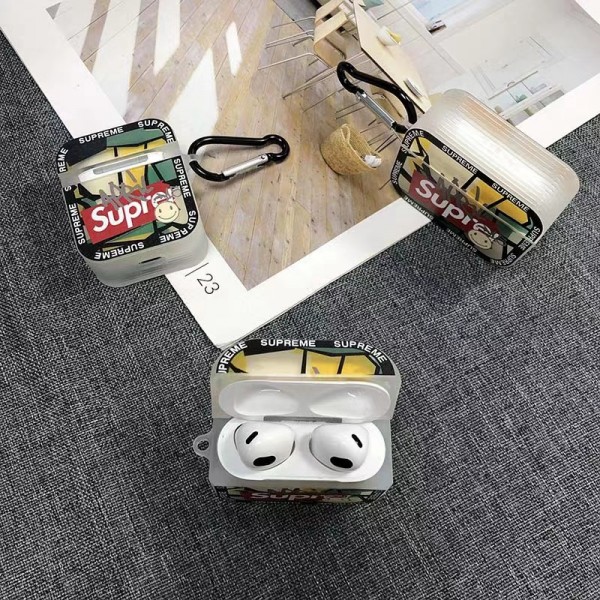 Supreme/シュプリーム ブランド AirPods Pro2/3/Pro/2/1ケース 個性 クリアケース ピカソ風  紛失防止 カラビナ付き エアーポッズ プロ2/1/2/3/カバー 第1/2/3世代 収納便利 保護性 潮流 軽量 ファッション メンズ レディース