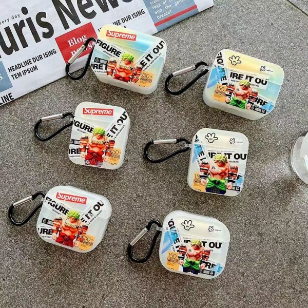 DIOR/ディオール シュプリーム/SUPREME シャネル/Chanel コラボ ブランド AirPods Pro2/3/Pro/2/1ケース かわいい ブロリー柄 Aape キャラクター風 クリア カラビナ付き 紛失防止 第1/2/3世代 エアーポッズ1/2/3/プロ2カバー シリコン 収納便利 保護 メンズ レディース