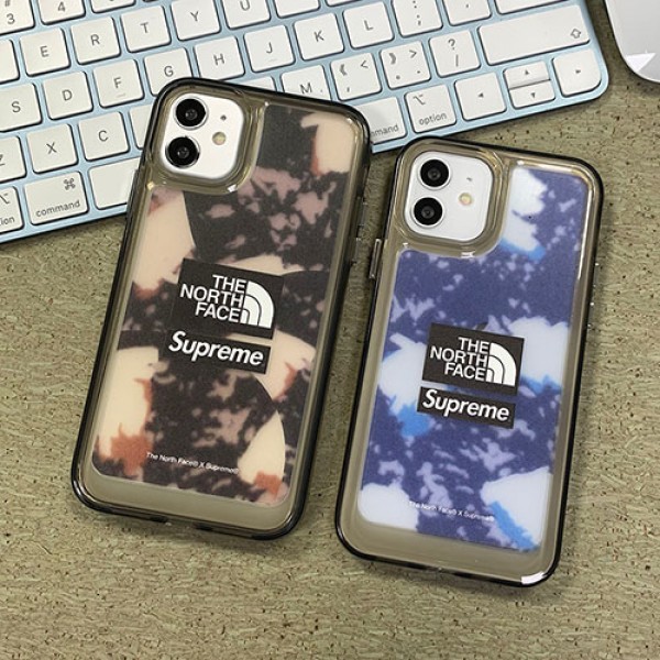 THE NORTH FACE & SUPREME コラボ ハイブランド iphone 13/13 pro/13 pro maxケース オシャレ クリア風 ザノースフェイス セレブ愛用 アイフォン13/12/11/X/XS/XRカバー メンス レデイース