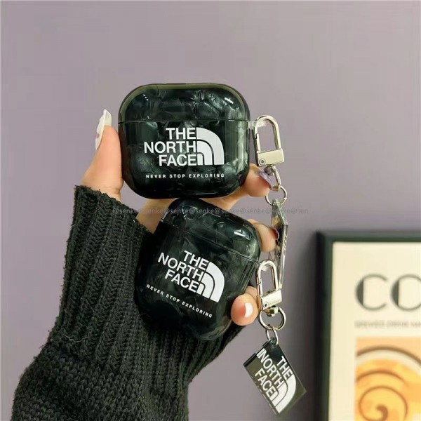 The North Face/ザ.ノース.フェイス ブランド AirPods Pro 2/3/Pro/2/1ケース 個性チェーン付き エアーポッズ1/2/3/プロ2カバー カラビナ 第1/2/3世代 キーホルダー 紛失防止 保護性 ファッション メンズ レディース