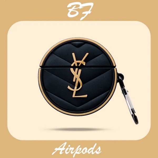 YSL/イブ.サン.ローラン ブランド Airpods 3/pro2/2/1ケース  バック型 紛失防止 第1/2/3世代 お洒落 贅沢風 カラビナ付き モノグラム Yves Saint Laurent エアーポッズ3/プロ2ケース 紛失防止 携帯便利 保護性 人気 メンズ レディーズ