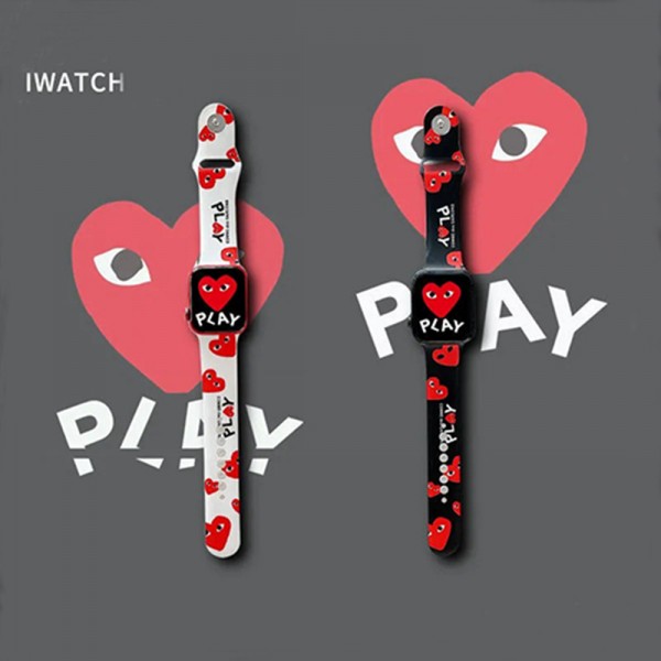 CDG ブランド アップルウォッチ バンド 川久保玲 PLAY レザー製 オシャレ 人気 Apple Watch 7/6/5/4/SEケース ストラップ 上質ブランド ベルト 携帯便利 メンズ レディース