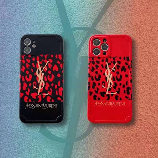 YSL /イヴ・サンローランブランド Iphone13/13 mini/13pro maxケース ヒョウ柄シリコン製 女性愛用 ブランド iphone12/12mini/11/x/xsケースジャケット型 黒赤 アイフォン8/7/6カバー携帯カバー 個性 大人気 セレブ愛用 