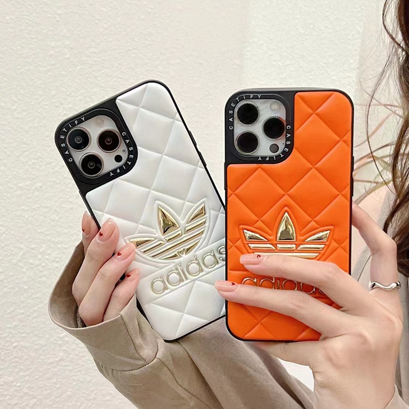 adidasアディダスiphone14pro max plusケース ジャケット革トレフォイル モノグラム ブランド アイフォン14カバー