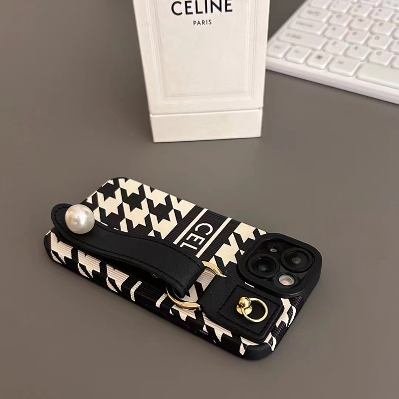 celine iphone14pro max plusケース セリーヌ ハンド革スタンド 黒白ブランド アイフォン14/13/12/11/カバー男女