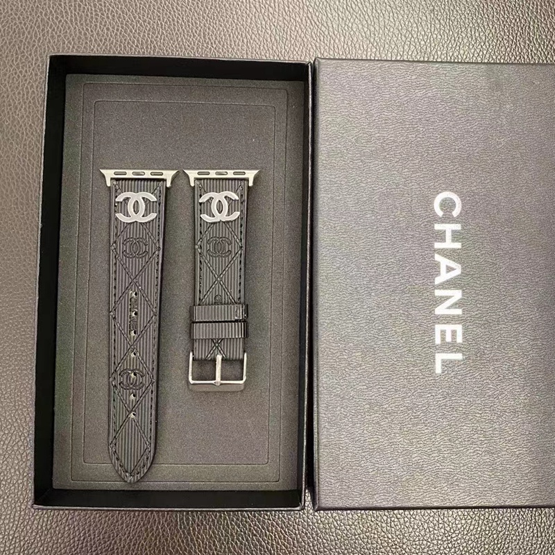Chanel シャネル ハイブランド アップル ウォッチ8/se2/7ハンド モノグラム コーデュロイ風 黒色 レザー Apple Watch SE2