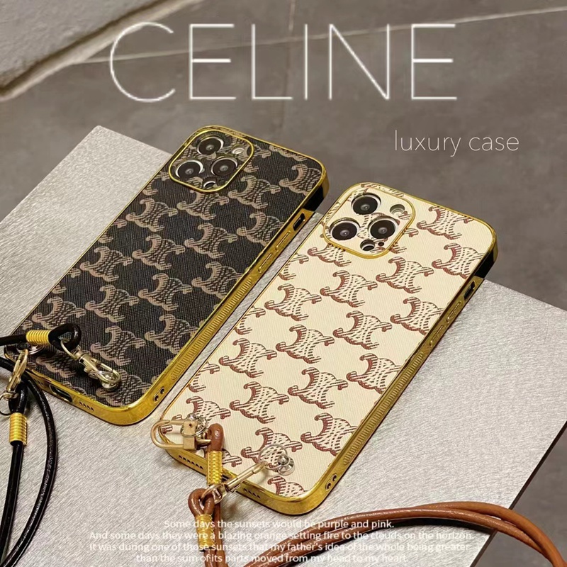 CELINE ブランド iphone 14/14 pro/14 pro max/14 plusケース モノグラム セリーヌ ストラップ ジャケット