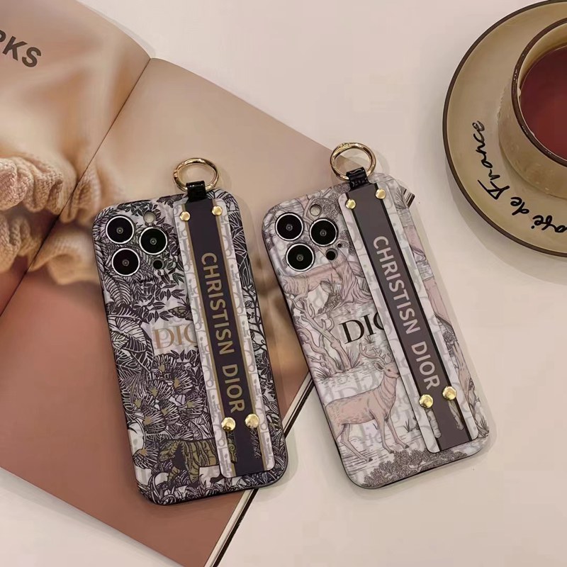 Dior/ディオール ブランド iphone 14/14 pro/14 pro maxケース ins風 ハンドバンド 便利 スタンド機能 モノグラム リング付き おまけつき 可愛い