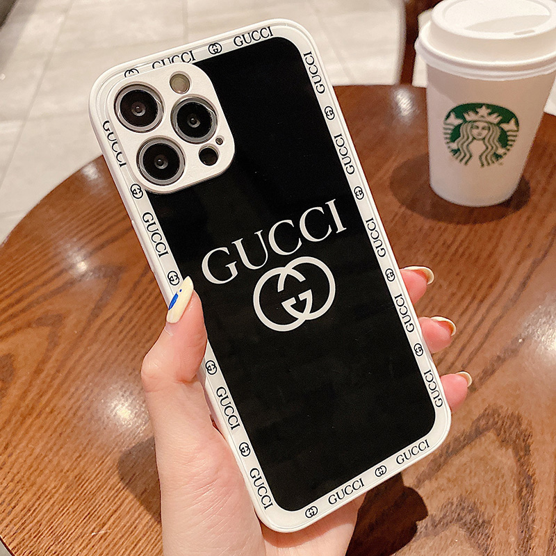 gucciブランドモノグラム鏡ガラス ジャケット型 アイフォン13/13 pro maxカバー  黒白色 男女